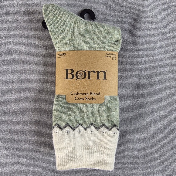 Born Accessories - NWT Born Crew Socks Cashmere Wool Blend 2 Pack Women Shoe Sz 4-10 Green And Gray